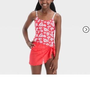 Girls' 'Hawaiian Retreat with Sarong Swimwear Set, class Red